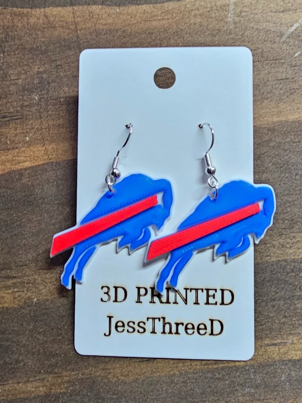 Buffalo Bills‑Style 3D Printed Earrings – Blue & Red